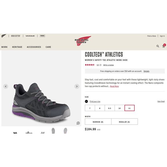 Red Wing 2343 CoolTech Athletics Safety Toe Lace Up Low Top Work Shoe Womens 7 D - Picture 14 of 14